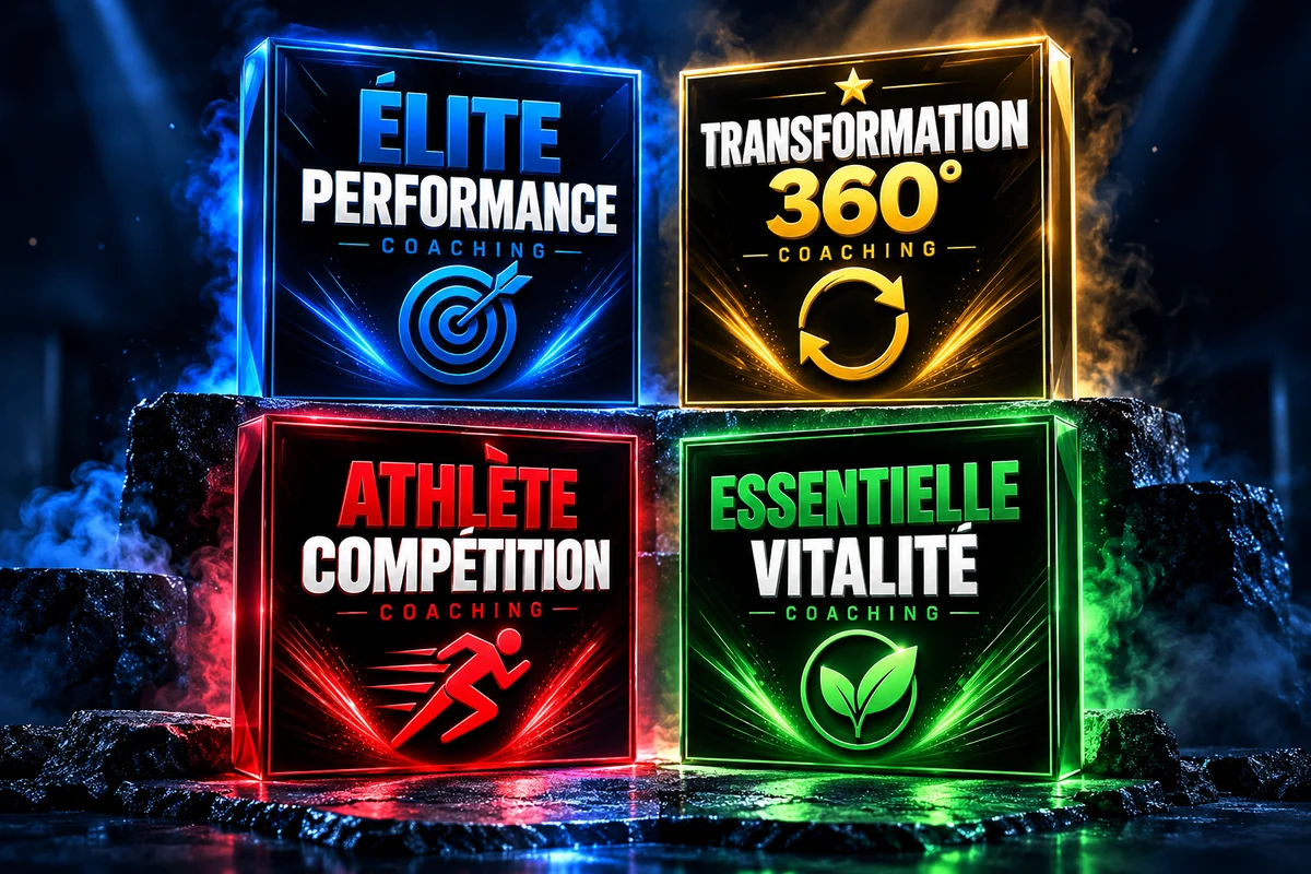 Les quatre accompagnements Steph Coach : Élite Performance, Transformation 360°, Athlète Compétition et Essentielle Vitalité