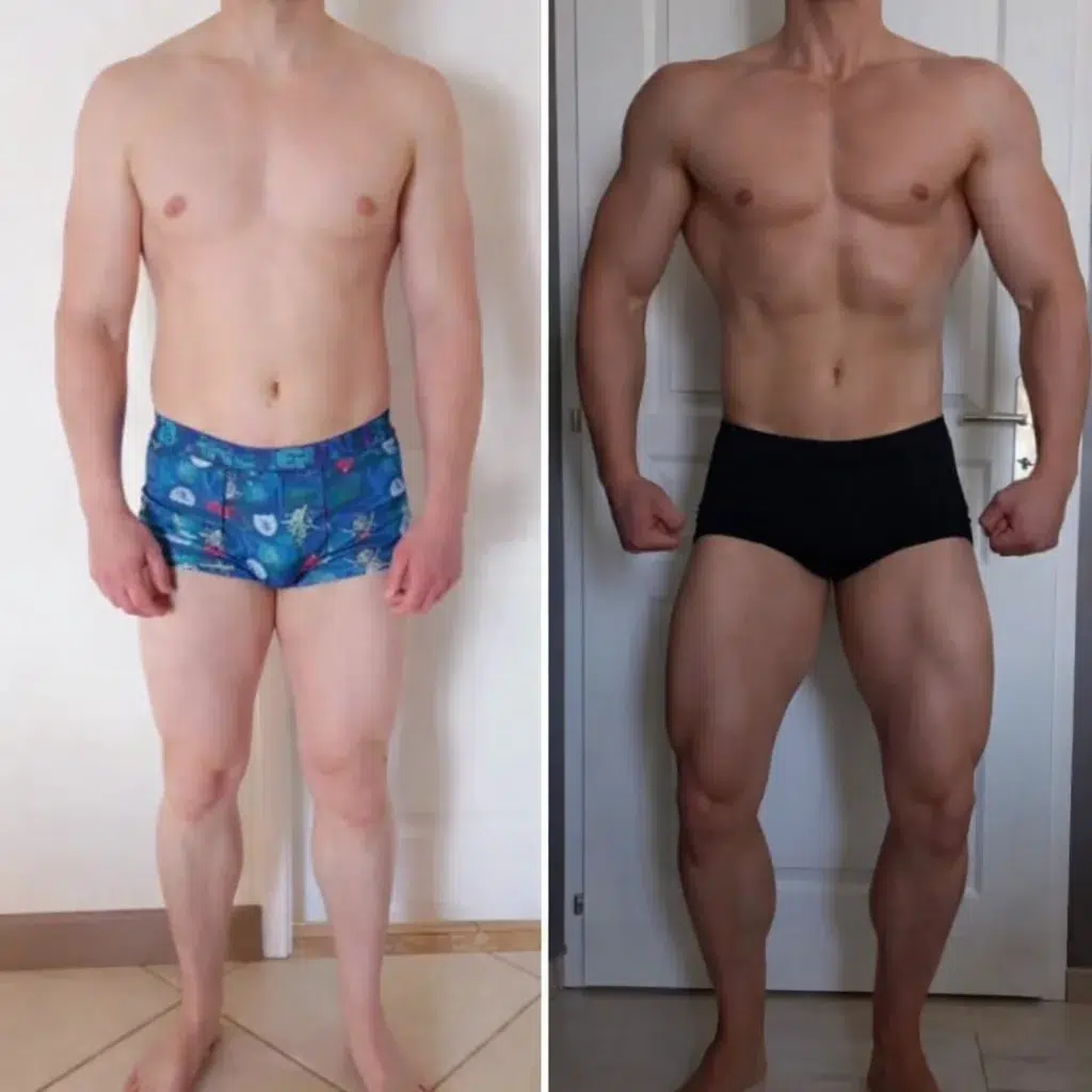 Avant Après Bodybuilding - départ 96 kg fin 89,3 kg suivi 1 an