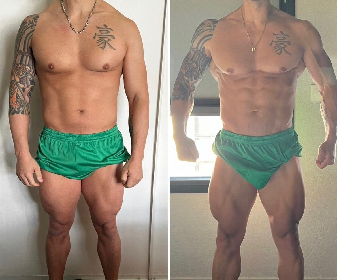 Avant Après Bodybuilding - départ 86 kg fin 80,3 kg suivi 1 an