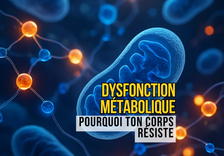 Illustration cellulaire représentant les mitochondries et les mécanismes du métabolisme, utilisée pour expliquer la dysfonction métabolique dans l’article de Steph Ramos