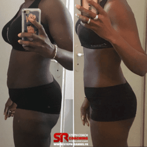 Transformation avant-après perte de poids grâce à un coaching personnalisé avec Steph Ramos Coach