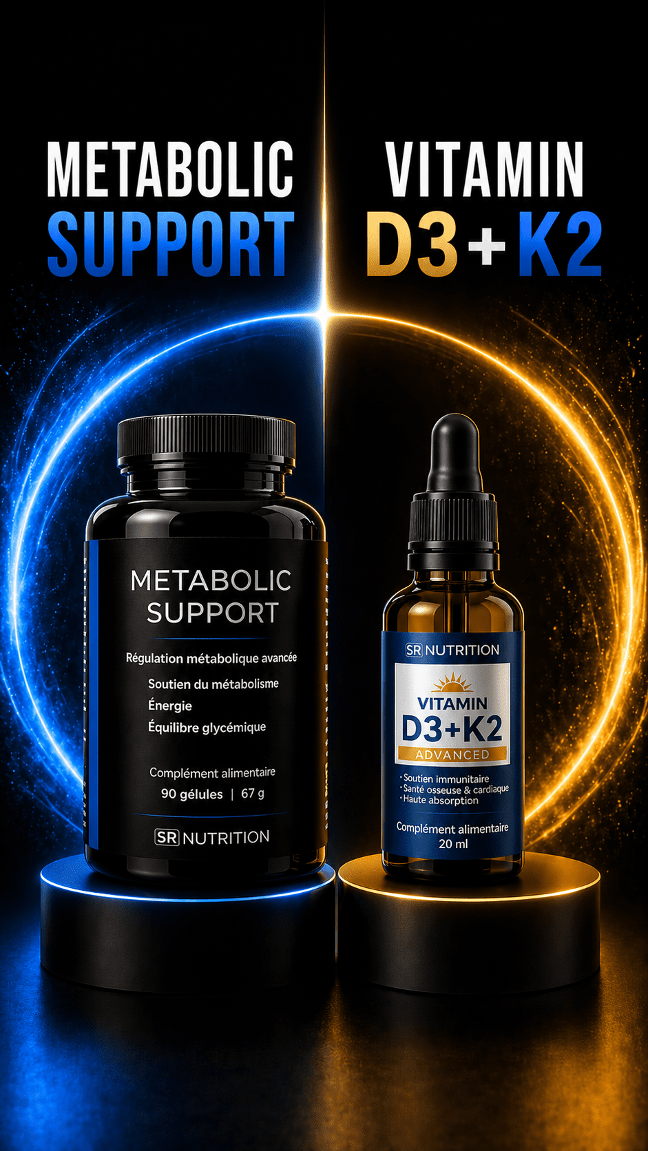 Metabolic Support et vitamine D3 K2 SR Nutrition pour soutenir le métabolisme l’énergie et l’équilibre global