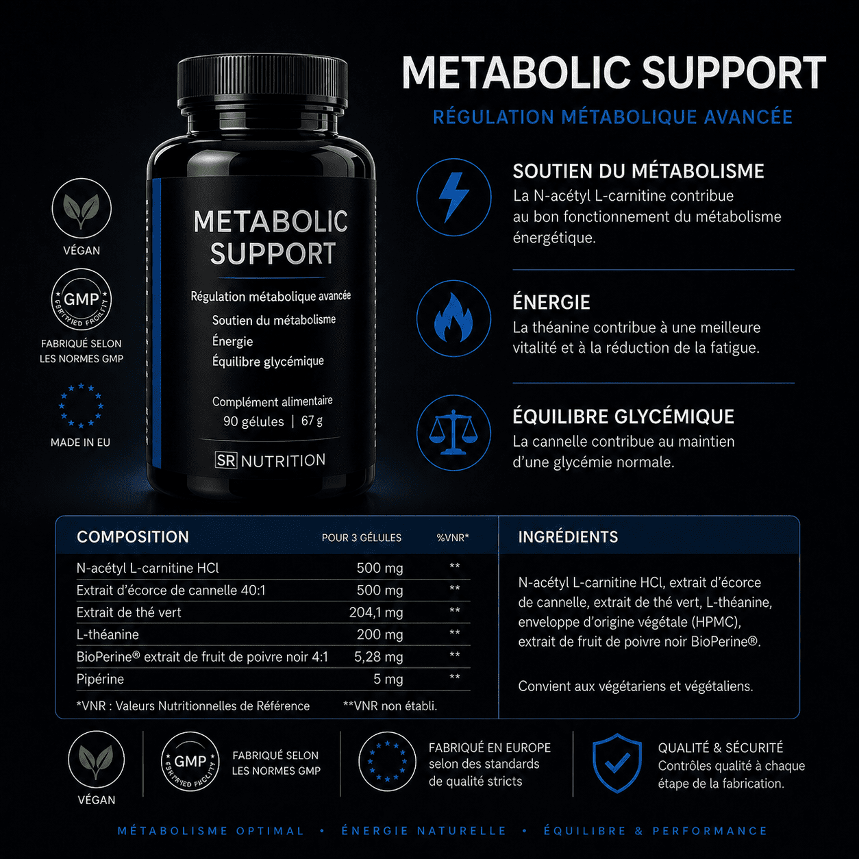 Metabolic Support complément pour soutenir le métabolisme améliorer l’énergie et stabiliser la glycémie