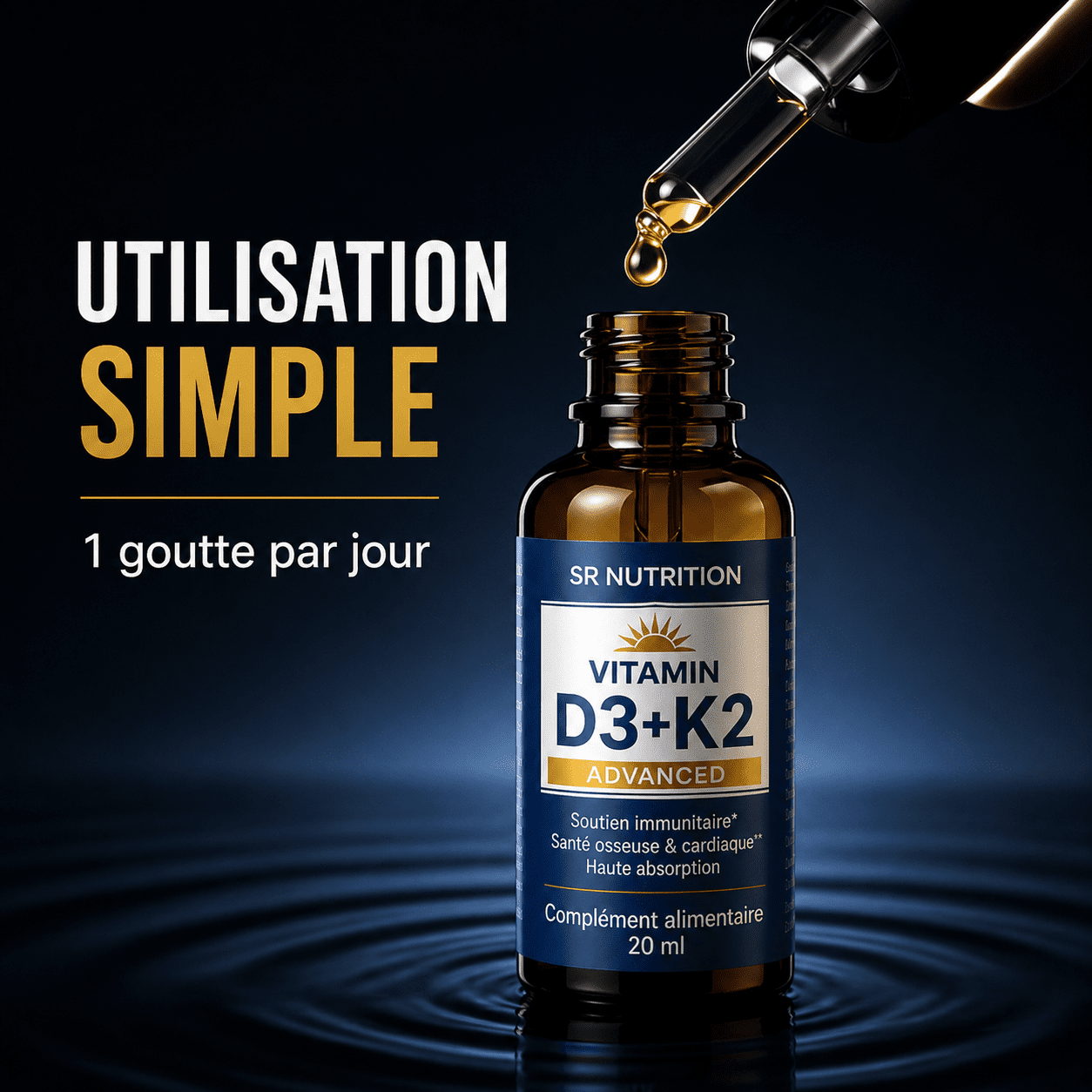 vitamine d3 k2 utilisation simple 1 goutte par jour pipette complément alimentaire sr nutrition