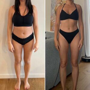 Avant-après transformation physique avec coaching de Steph Ramos Coach, perte de poids, prise de muscle.
